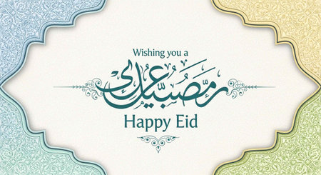 Festive Islamic greeting card with Arabic calligraphy and decorative border