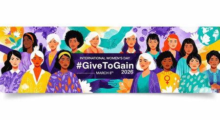 A vibrant illustration of diverse women celebrating International Women's Day with a colorful...