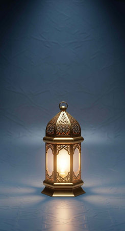 A beautifully lit lantern with intricate design on a dark background