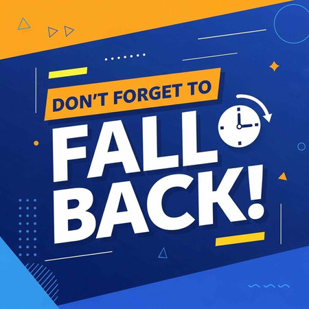 A vibrant reminder to change your clocks for daylight saving time with a blue and orange background
