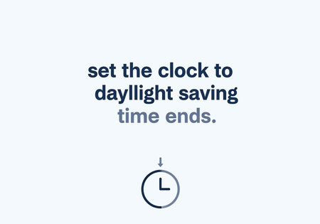 A clock icon with text indicating daylight saving time ends and clocks need to be set back.