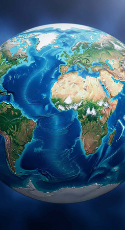 A stunning visual representation of the Earth from space with vibrant oceans and continents