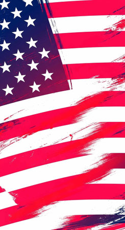 A vibrant American flag with bold brushstrokes, symbolizing freedom and patriotism in a modern artistic style.の写真素材
