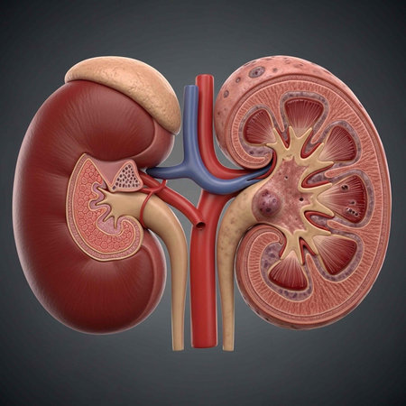 A detailed illustration of the human kidney anatomy for medical and educational purposes