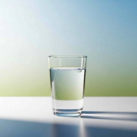 A refreshing glass of water on a clean table with a serene background