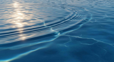 Serene blue water with gentle waves and sun reflection creating a peaceful atmosphere