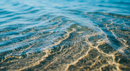 A serene and peaceful ocean wave with clear water and sandy bottom