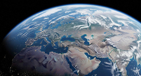 A stunning view of the Earth from space showcasing the blue planet with white clouds and oceans