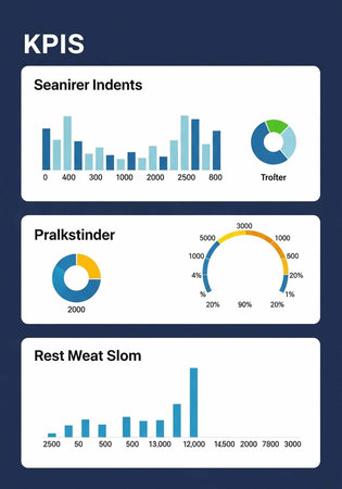 Infographic with three charts and graphs, displaying business data in blue and white