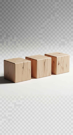 Three wooden cubes on a white surface