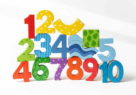 A colorful arrangement of wooden numbers for learning and decoration