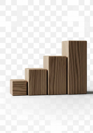 A set of wooden blocks of varying sizes arranged in ascending order on a white surface