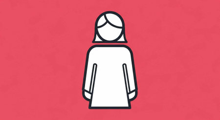 A minimalist illustration of a person on a solid red backgroundの写真素材