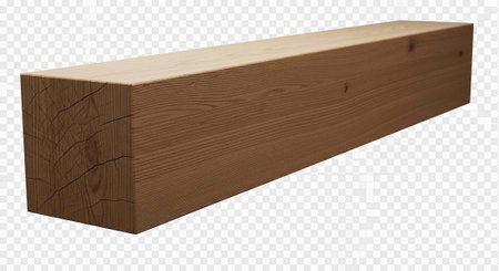 A brown wooden beam with a grainy texture on a transparent background