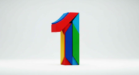 A 3D number one made of colorful geometric shapes on a white background