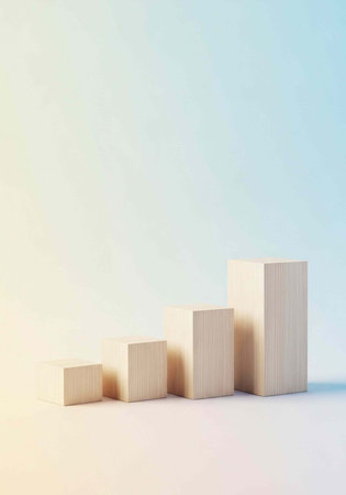 Four light-colored wooden blocks of varying heights arranged in a row on a white surface