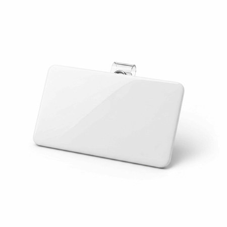 Close-up of blank white ID badge holder with silver metal clipの写真素材