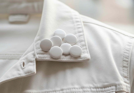 White pills arranged on a folded shirt collar, showcasing a medical or pharmaceutical themeの写真素材