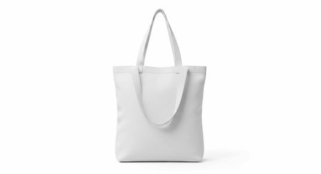 Simple white tote bag with two long handles on a plain white background for daily activities