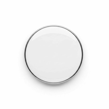 A sleek and modern circular object with a silver rim on a white background