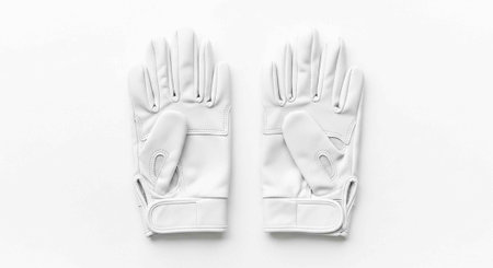 A pair of white leather gloves on a plain background, showcasing their design and texture.