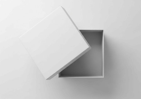 A white box with its lid partially open, set against a clean and minimalist background.