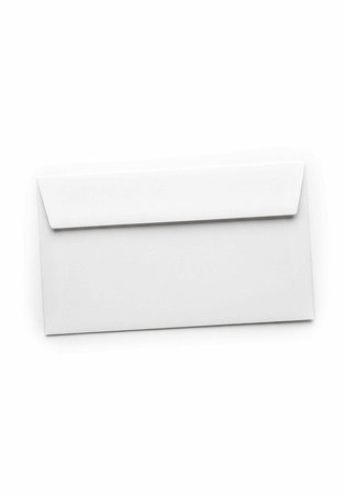 A white envelope on a plain background, ready for correspondence or mailing purposes.