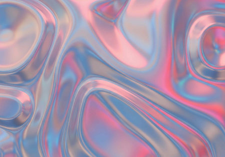 Vibrant, shiny abstract background with fluid shapes in pink, blue, and purple, featuring a metallic...