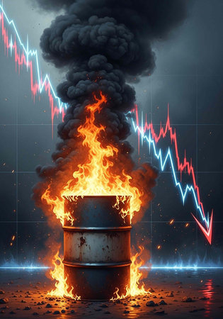 A burning metal barrel with flames and smoke.の写真素材