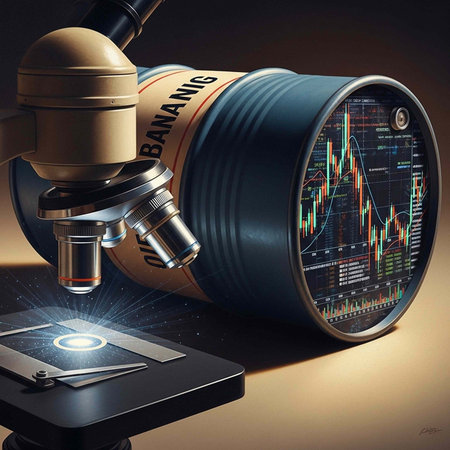 A microscope focuses on a glowing sample next to a large screen showing data and graphs.の写真素材