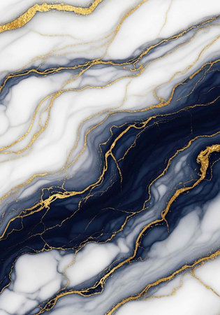 Navy blue, gold, and white marble pattern with elegant swirls and veins