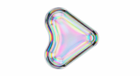 Colorful, abstract, shiny object with rainbow hues and reflective surface on plain white backgroundの写真素材