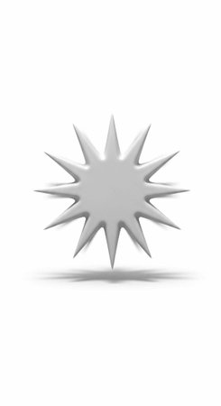 A gray starburst shape with sharp points and a subtle shadow on a clean white background, created in 3Dの写真素材