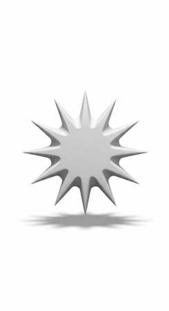 Gray starburst shape with sharp points and subtle shadow on a clean white background, creating a dynamic visual effect.の写真素材