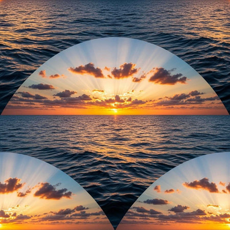 A serene ocean landscape at sunset with vibrant colors and peaceful atmosphere