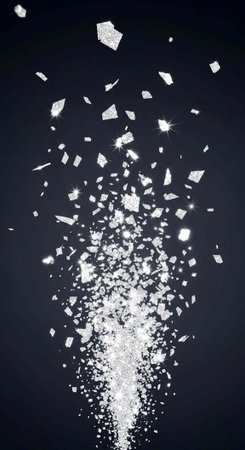 A burst of white fragments exploding against a dark background