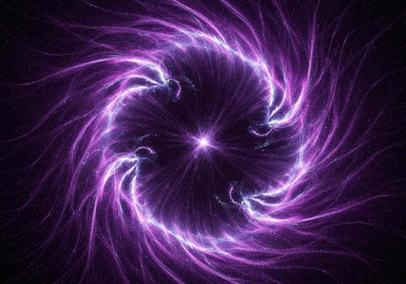 A vibrant purple swirl of light in space with a bright center and swirling energy tendrils