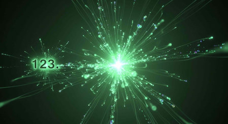 A vibrant green light explosion with dynamic lines and particles on a dark background