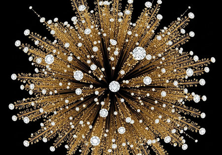 A stunning gold and diamond brooch against a black background, showcasing luxurious jewelry design...