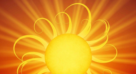 A vibrant and stylized illustration of a bright yellow sun with rays of light emanating from it.