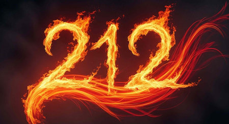 A fiery illustration of the number 212 in bold, glowing flames against a dark background