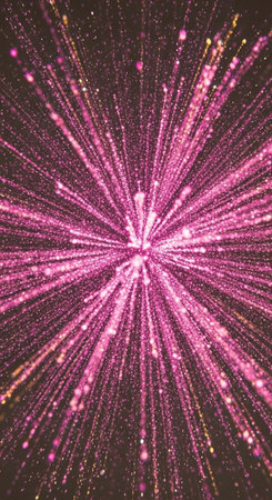A vibrant pink explosion of light and energy radiating outward in all directionsの写真素材