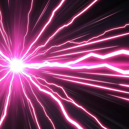 A vibrant pink lightning bolt radiates energy from a bright white center against a dark background