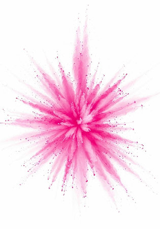 A vibrant pink explosion of color on a clean white background with dynamic energy and movement
