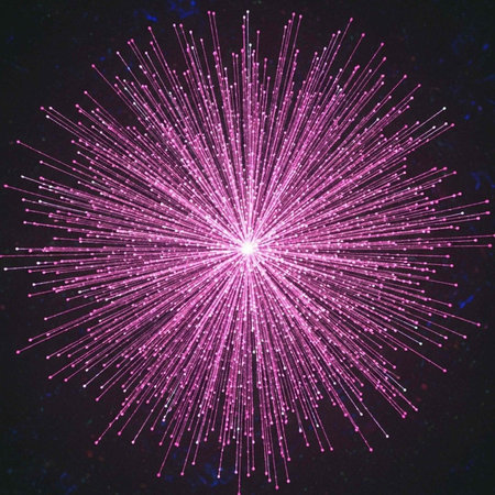 A vibrant pink light explosion against a dark background with a central bright glow and radial lines