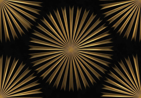 A stunning gold and black abstract design with radial lines and a modern artistic patternの写真素材