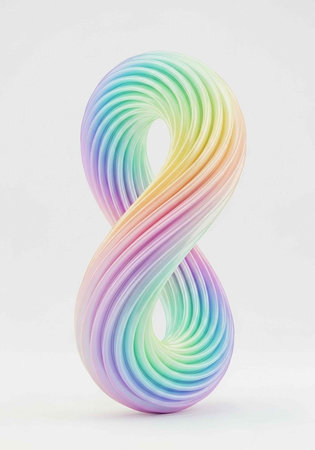 A colorful, rainbow-hued, infinity symbol made of smooth, curved lines on a white background