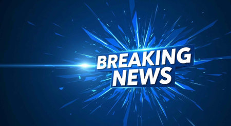 A breaking news graphic with a blue background and white text for urgent announcements and media broadcasts
