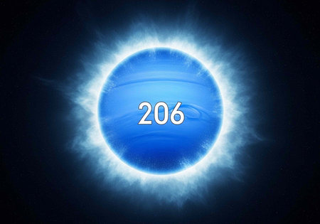 A glowing blue ball with the number 206 in a dark background