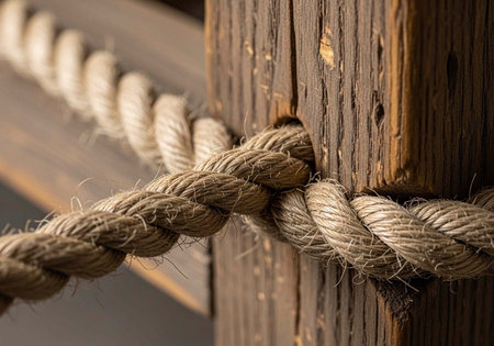 A close-up view of a sturdy rope wrapped around a wooden post